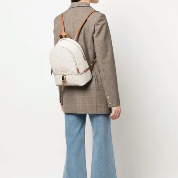 Michael Kors Rhea Medium Signature Logo Backpack in Light Cream Multi - Picture 3 of 16